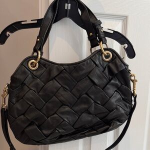 Cole Haan Black Woven Leather Shoulder Bag